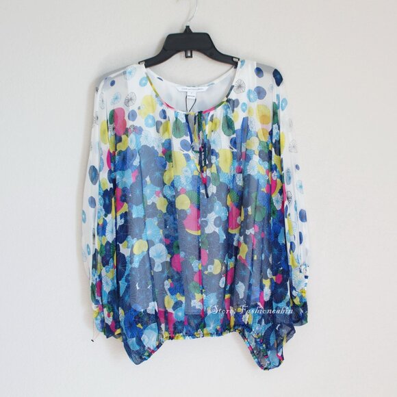 DVF Diane von Furstenberg Silk Batwing Blouse–Boho, Lightweight-Work or Vacation - Picture 7 of 16